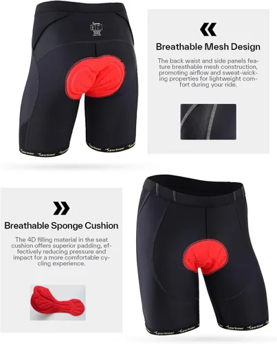 Vista 5 de Sportneer Pantalones cortos de ciclismo acolchados para hombre, acolchado 4D, pantalones cortos de ciclismo para hombre, transpirables y absorbentes