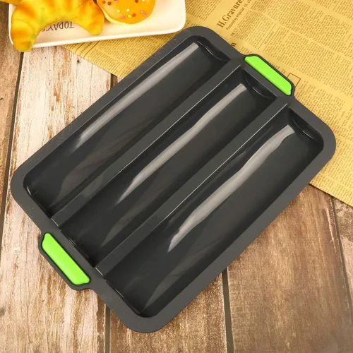 Vista 6 de Hemoton Molde de silicona para baguette, bandeja de pan francés, forma de pan, molde para hornear pan, molde para subrollo, tostado, negro, 13.6 x