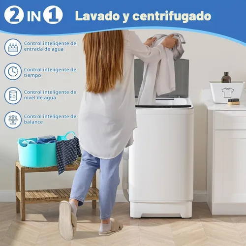 Vista 5 de Erivess Lavadora compacta de 1.9 pies cúbicos, lavadora portátil de 15 libras con 8 programas de lavado, lavadora de lavandería compacta