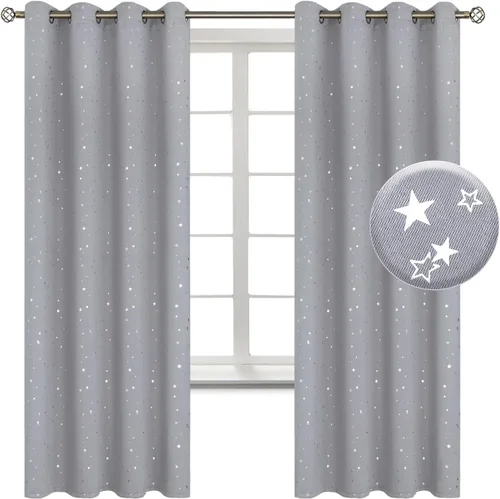 Vista 30 de BGment Cortinas opacas para dormitorio infantil, con aislamiento térmico, con ojales, estampado de estrellas plateadas, cortinas para oscurecer