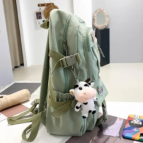 Vista 7 de POYIPI Nueva mochila estética Kawaii mochila con insignia Pins Llavero colgante Mochila de viaje ligera, Verde, Mochilas de viaje