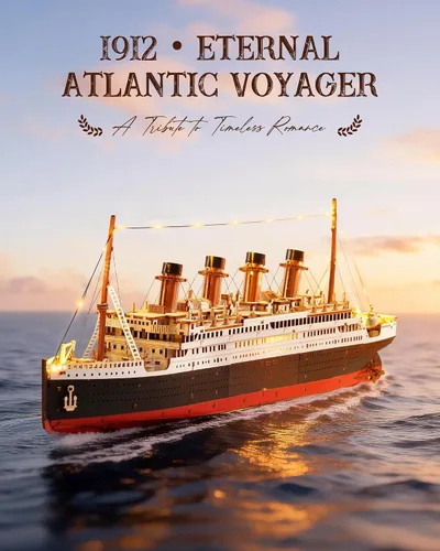 Vista 6 de Rolife Rompecabezas de madera 3D para adultos, kit de modelo Titanic con luces LED, kit de construcción de barcos para decoración de escritorio