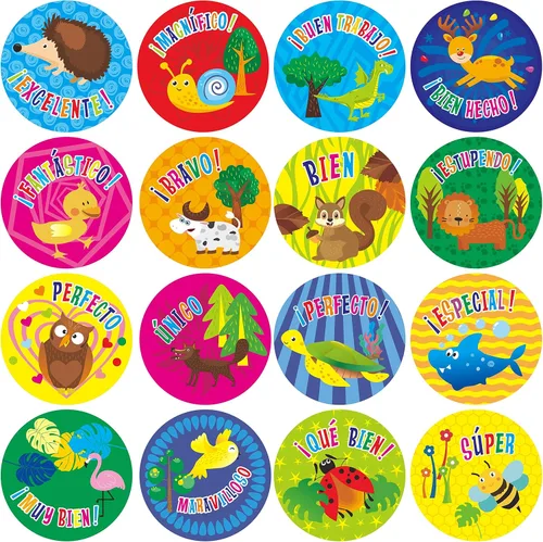 Vista 2 de 600 calcomanías motivacionales de estímulo de recompensa para maestros en 16 diseños de animales para profesores, uso en el aula