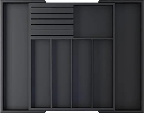 Vista 8 de Organizador de utensilios de cubiertos para cajón, organizador de cajones de cuchillos de bambú, organizador de cubiertos expandible en cajón, Negro