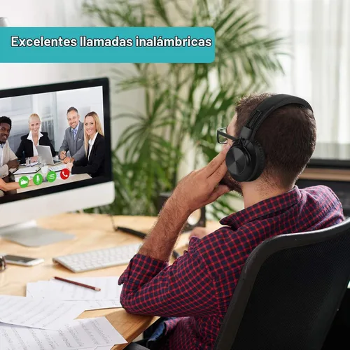 Vista 4 de Antetek - Auriculares inalámbricos Bluetooth 5.0 sobre la oreja de 30 horas de batería, radio FM, reproductor de MP3, micro SD/TF con controladores