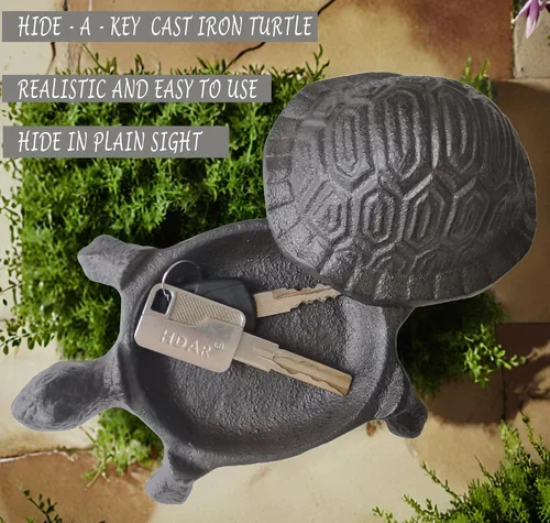 Vista 5 de Ocultador de llaves de tortuga de hierro fundido, soporte oculto para llaves, estatua decorativa de jardín, lugar secreto para llaves de repuesto