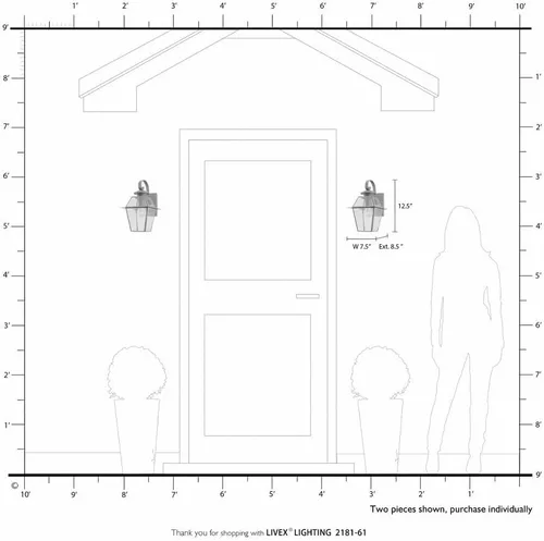 Vista 2 de Livex Lighting 2181-04 Westover - Farol de pared de latón macizo con acabado negro y cristal biselado transparente, 12 x 8 x 14 pulgadas