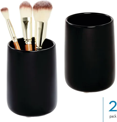 Vista 2 de iDesign Vaso de baño de cerámica para encimera o tocador, juego de 2 unidades, color negro mate