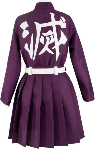 Vista 4 de C-ZOFEK Vestido morado para mujer, disfraz de anime con cuerda blanca y cinturón