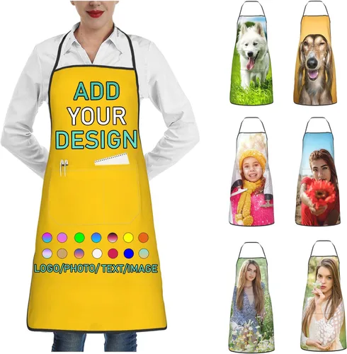 Vista 32 de Delantal personalizado con 2 bolsillos, personalizable con nombre, texto, logotipo, foto, cocina, horneado, delantal de cocina para mujeres y hombres