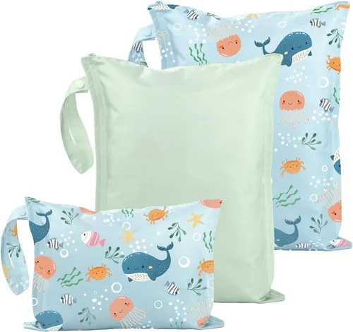 Vista 17 de RelaxScene Bolsa Húmeda para Traje de Baño - Pack de 2 Bolsas Impermeables Húmedas y Secas para Ropa - Bolsa de Pañales para Bebé - Bolsas