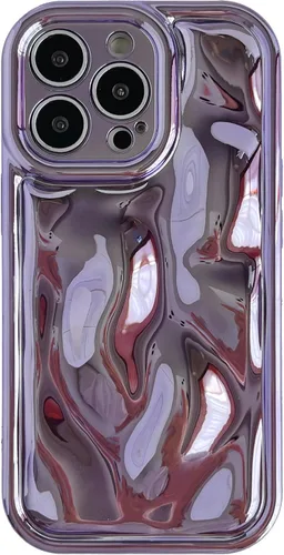 Vista 8 de Caseative Funda para iPhone 13 Pro Max, color negro Galjanoplastia de cromo suave de la burbuja del meteorito de la onda de la ondulación