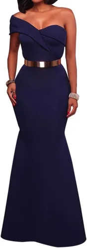 Vista 3 de MAYFASEY - Maxivestido sexi para mujer, con hombros descubiertos y detalle de moño de gran tamaño, vestido de noche para fiesta