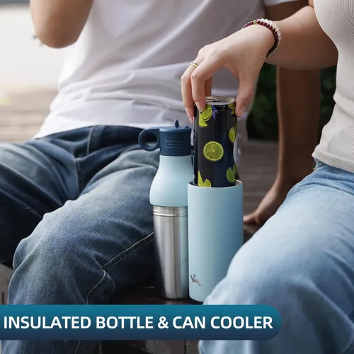 Vista 2 de Konokyo Botella de agua de acero inoxidable de 13 onzas con pajilla, aislada, botella de viaje de metal reutilizable con parte inferior extraíble