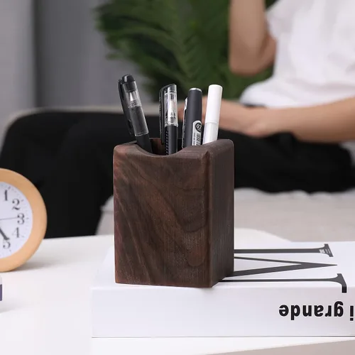 Vista 6 de Toyvian Caja de madera para bolígrafos, organizador de escritorio multiusos, caja de almacenamiento de madera natural ecológica (nogal negro)