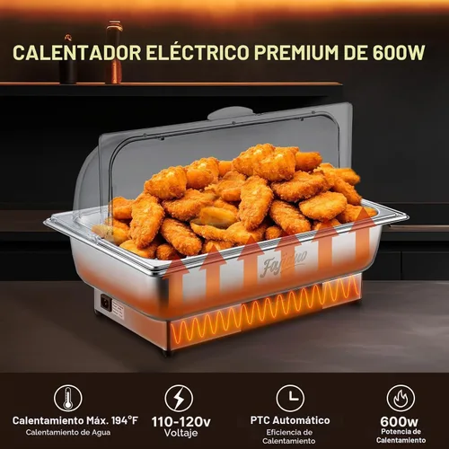 Vista 3 de Plato eléctrico para rozar, servidores y calentadores de bufé de 9 cuartos de galón, platos de acero inoxidable con pantalla de control
