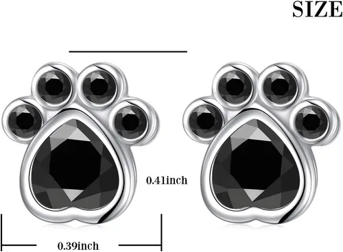 Vista 6 de Pendientes de tuerca de plata esterlina S925 con estampado de pata de perro y gato