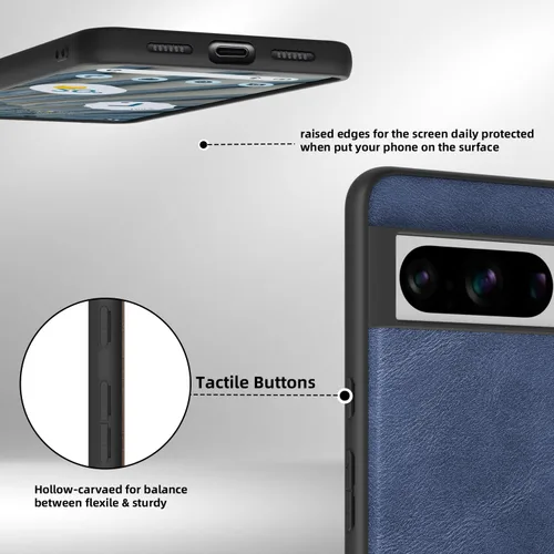 Vista 3 de X-level Funda protectora inalámbrica para Google Pixel 8 Pro, piel azul, ajuste delgado, con protección para lente de cámara