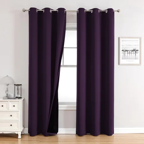 Vista 65 de ChrisDowa Cortinas 100% opacas de 63 pulgadas de largo para dormitorio con forro negro, 2 capas gruesas totalmente opacas con aislamiento térmico