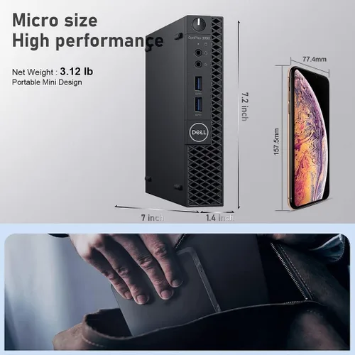 Vista 5 de Dell Mini PC con Windows 11 Micro Computadora OptiPlex 3060 de escritorio, i7-8700T 32GB Ram 1TB M.2 NVMe M.2 SSD, AX210 Built-WiFi 6E, soporte