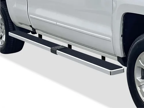 Vista 16 de APS - Estribos iBoard para Chevrolet con cabina extendida de 2 puertas completas + 2 puertas de apertura inversa, 4 pulgadas, Aluminio negro