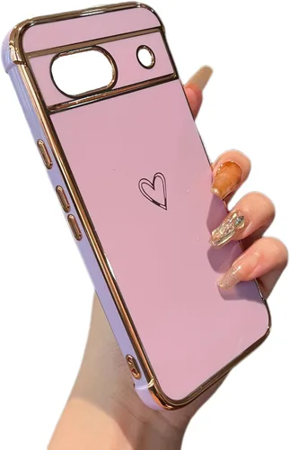 Vista 104 de ZTOFERA Funda diseñada para Google Pixel 7a, bonito diseño de corazones de amor con borde chapado y protección de lente de cámara, para Google Pixel