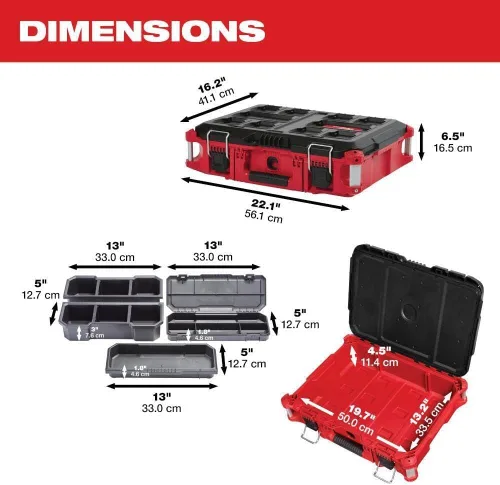 Vista 7 de Milwaukee Packout - Kit combinado de caja de herramientas de polímero resistente, cajas grandes, estándar y con ruedas