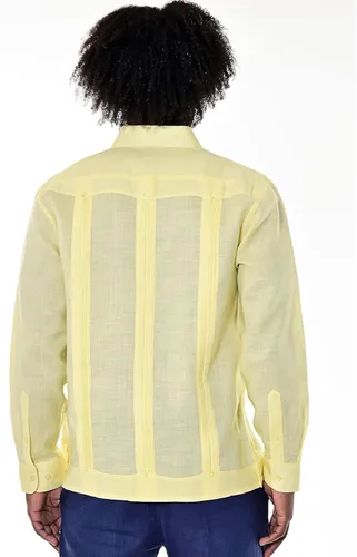 Vista 9 de bohio Guayabera, 100% lino, tradicional cubano (4), manga larga con bolsillo
