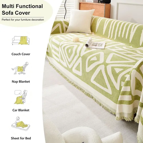 Vista 5 de ROOMLIFE Funda verde bohemia para sofá de 3 cojines, funda de sofá en forma de L para sofá seccional, funda reversible para perros, lavable