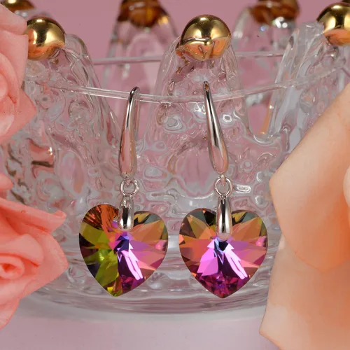Vista 4 de Aretes de cristal austriaco, chapados en oro de 14 quilates, hipoalergénicos, para orejas sensibles