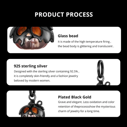 Vista 7 de Dijes de plata de ley 925 para pulseras, regalos de joyería para calabaza negra