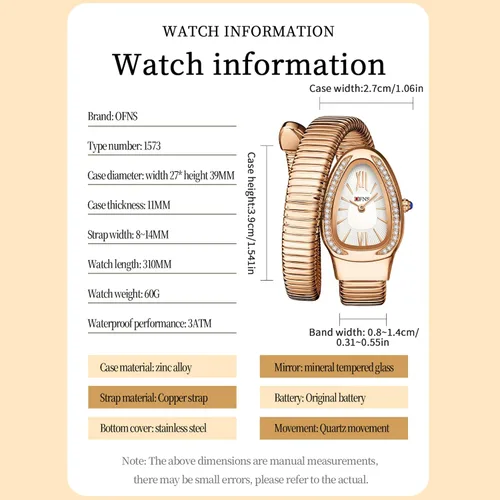 Vista 2 de OFNS Relojes de Serpiente para Mujeres Reloj de Pulsera Tipo Brazalete de Lujo con Forma de Serpiente con Diamantes de Cuarzo Esfera con Números