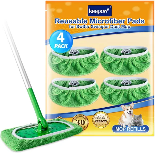Vista 11 de KEEPOW Paños de barrido en seco reutilizables de microfibra compatibles con trapeador Swiffer, almohadillas lavables a máquina para trapeador