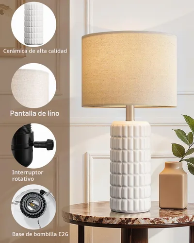 Vista 4 de Seealle Lámparas de mesa de cerámica modernas de 23" - Lámparas de mesa para sala de estar, lámparas de mesita de noche de estilo granja para Blanco