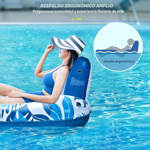 Vista 4 de JCLEAL Flotadores de piscina para adultos de 1-2-3 personas, tumbona inflable extra grande, silla reclinable reclinable con respaldo, reposapiés