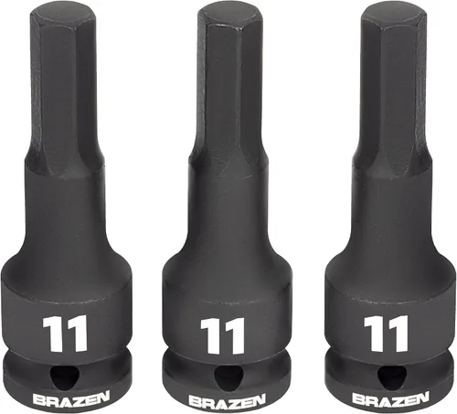 Vista 10 de BRAZEN Juego de Tres Vasos Hexagonales de 1/4"/Destornillador Allen (Carraca de 3/8", Corto)