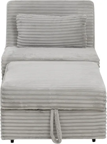 Vista 18 de Powell McCory - Sofá cama extensible tapizado de pana gris claro con almohada
