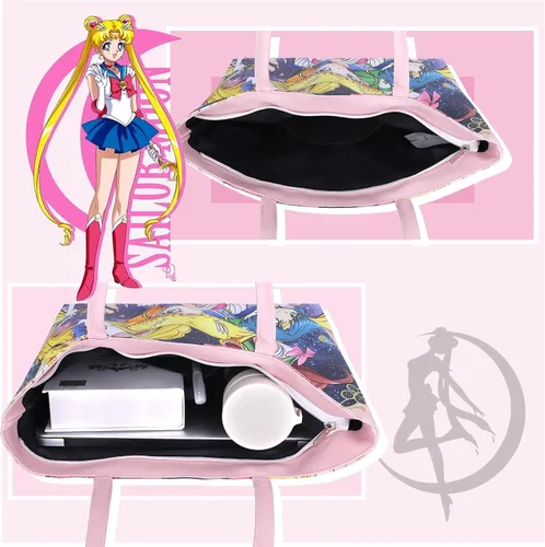 Vista 3 de Roffatide Bolso bandolera de dibujos animados de Sailor Moon de anime Kawaii Lolita JK para niñas, bolso de hombro de lona