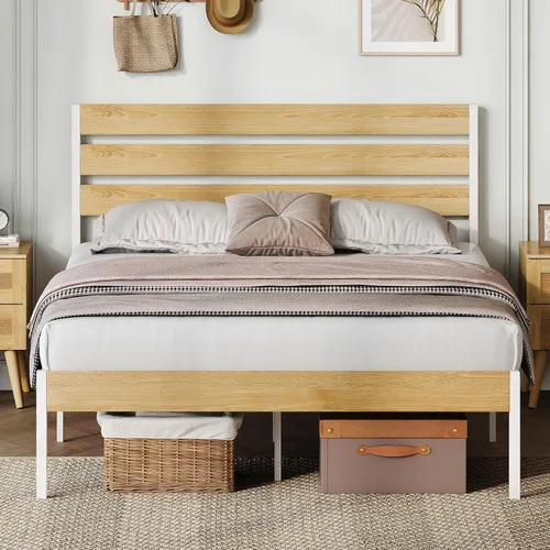 Vista 17 de WLIVE Base de cama tapizada, marcos de cama individual con cabecero, cama de plataforma con listones de madera, base de colchón de 600 libras,