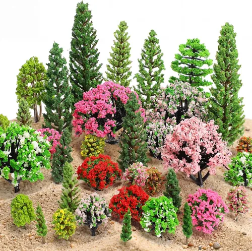 Vista 11 de Skylety 35 Piezas Árboles Modelo de 1.2-6.3 Pulgadas Árboles Miniatura Mixtos Suministros de Diorama Plantas Falsas Escenario de Tren Paisaje Pueblo