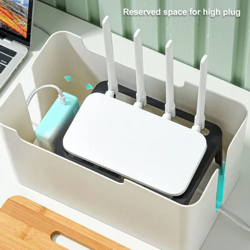 Vista 7 de Caja de almacenamiento de enrutador, regleta de alimentación y organizador de cables, estante de enrutador de madera, cubierta de enrutador
