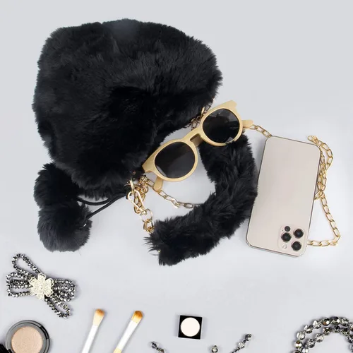 Vista 4 de SUKUTU Faux Fur Purse Women's Heart Shaped Evening Handbags Small Cute Phone Crossbody Bag Clutches for Girls