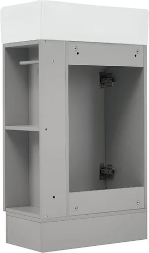 Vista 9 de LUMISOL Tocador de baño pequeño de 18.6 pulgadas con fregadero de cerámica, tocador estrecho con soporte para papel higiénico y puerta de cierre Gris