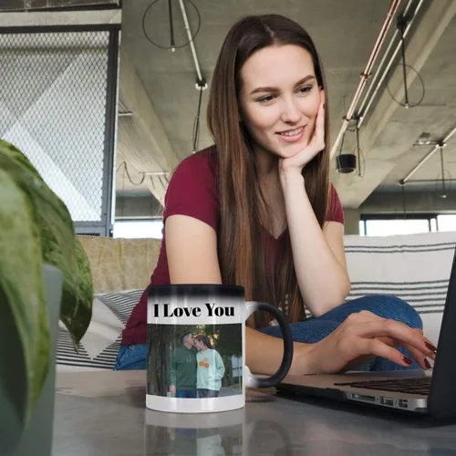 Vista 2 de Taza mágica personalizada, taza de café personalizada con cambio de color, taza de café personalizada de 11 onzas con foto, imagen, taza de café