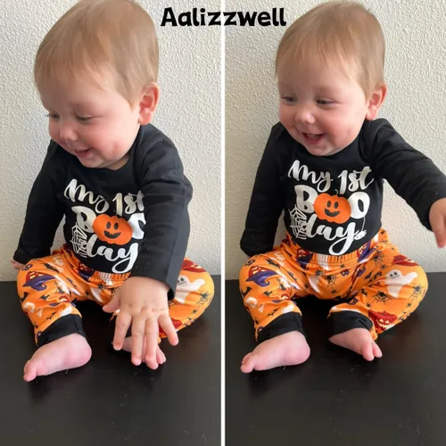 Vista 3 de Aalizzwell Traje de Halloween para bebés niños y niñas, ropa neutra de género