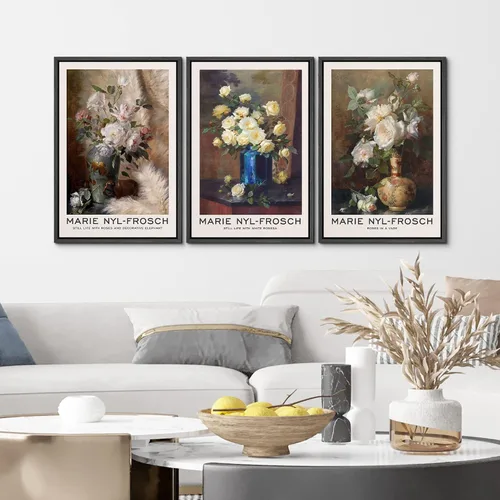Vista 4 de MUDECOR Lienzo enmarcado para pared, juego de arte de ramo de flores de vida muerta de Marie Frosch, naturaleza, desierto, ilustración, arte