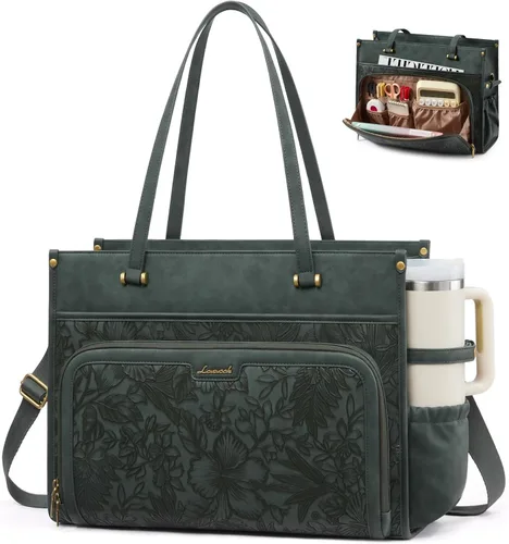 Vista 10 de LOVEVOOK PU Leather Laptop Bag for Women Work Purse Teacher Computer Tote Black