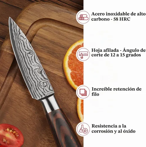 Vista 4 de Sunnecko Cuchillo de Cocina Pequeño de 3.5 Pulgadas, Cuchillo Mondador de Acero Inoxidable de Alto Carbono, Cuchillo de Fruta con Mango de Madera