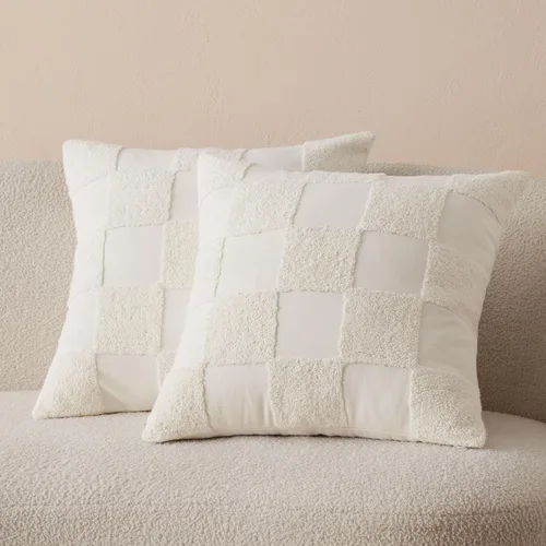 Vista 17 de Fundas de almohada de doble puntada 100 % algodón, fundas de almohada decorativas bohemias a cuadros con mechones de 20 x 20 pulgadas, hechas
