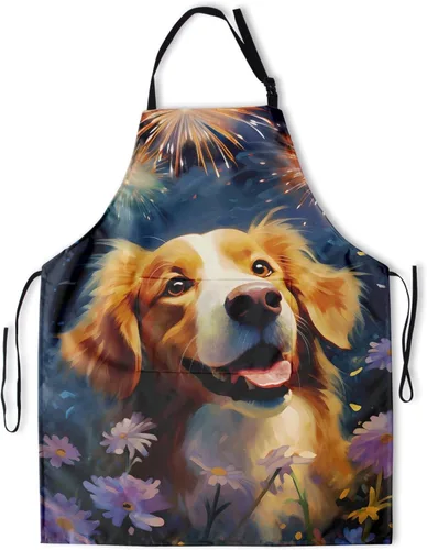 Vista 17 de Delantal impreso delantales de pintura de poliéster con bolsillo para cocinar cocina a la parrilla adultos
